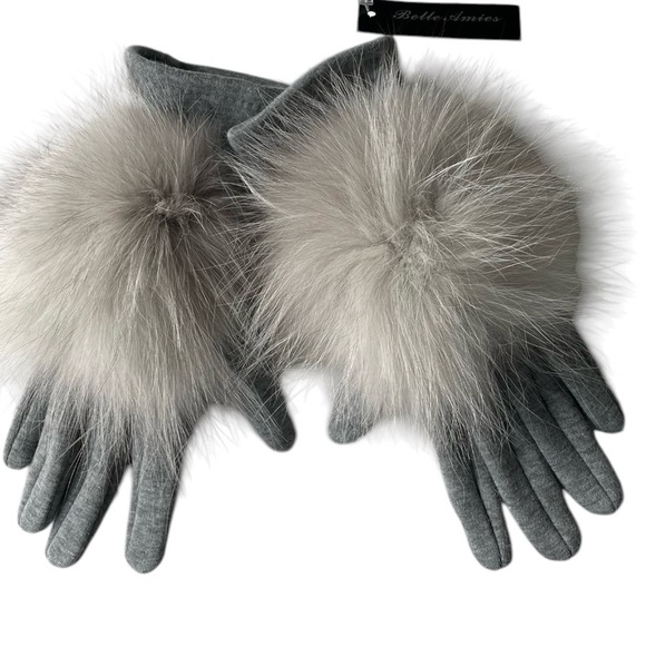 Mitchie’s Matching’s Woven Gloves With FOX Trim ~ NWT ~ M/L ~ Grey - Picture 1 of 4